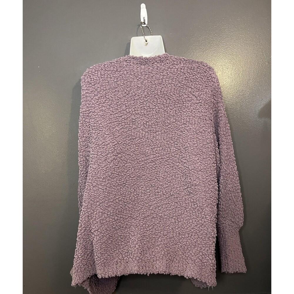 MEROKEETY Sweater Womens Medium Purple Popcorn Knit Open Front Cozy Cardigan - Picture 4 of 9